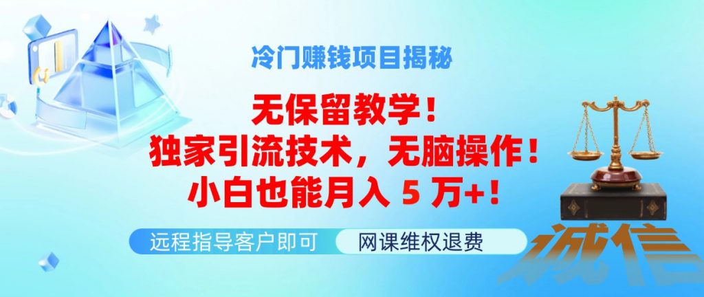 冷门赚钱项目无保留教学！独家引流技术，无脑操作！小白也能月入5万+！-贝贝资源网